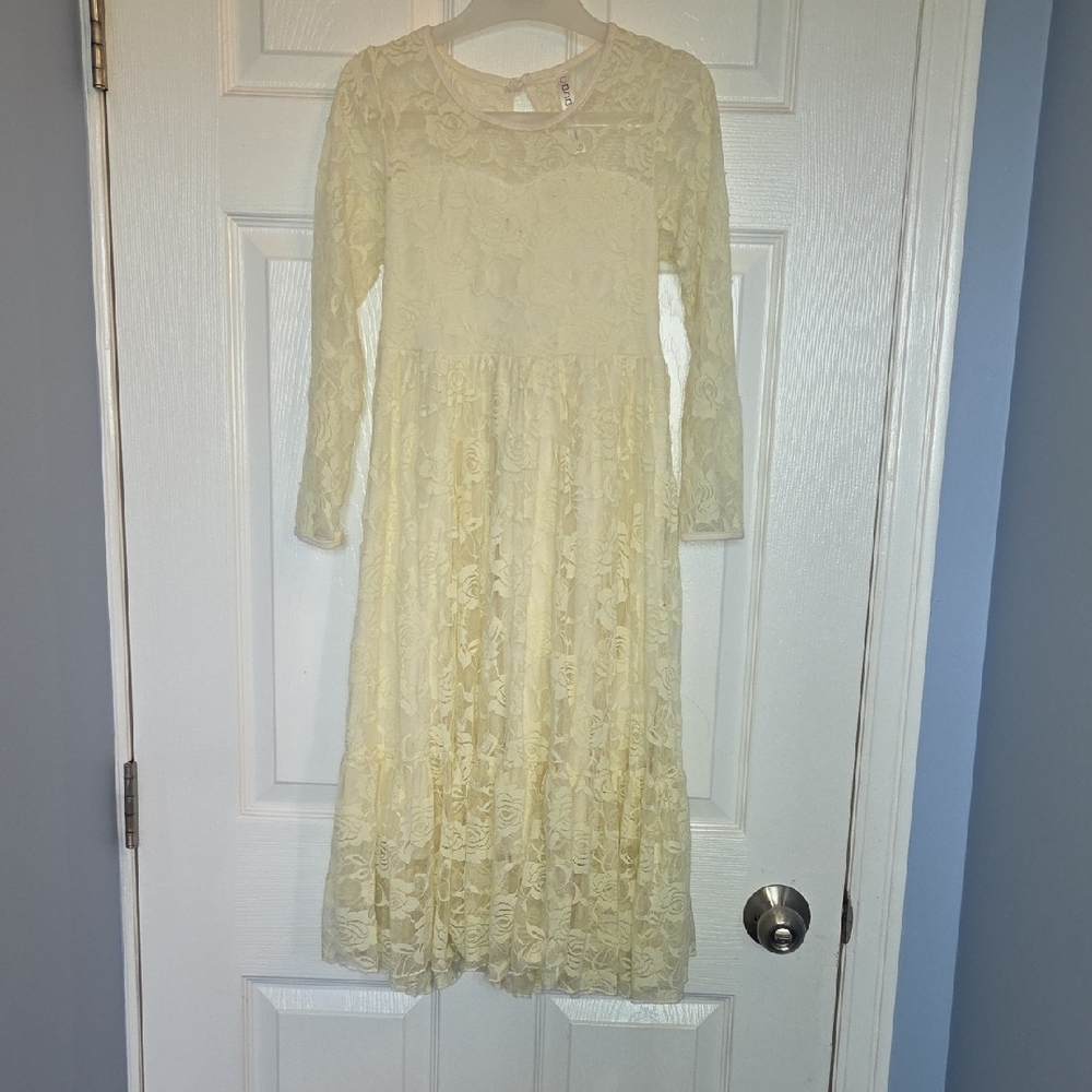 Cream Long Sleeve Lace Sundress with Peter Pan Collar